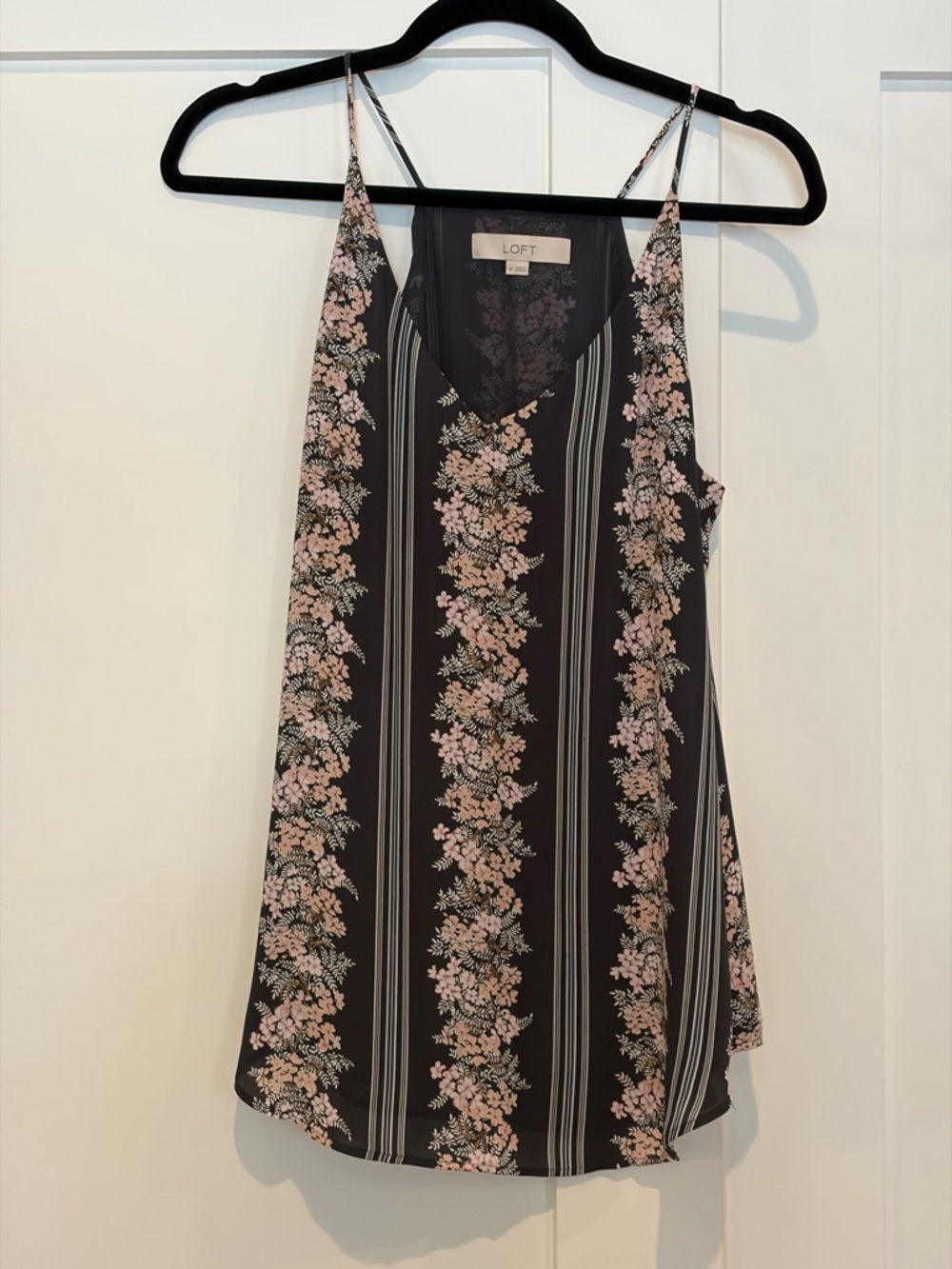 LOFT Black Floral Stripe Spaghetti-Strap Camisole